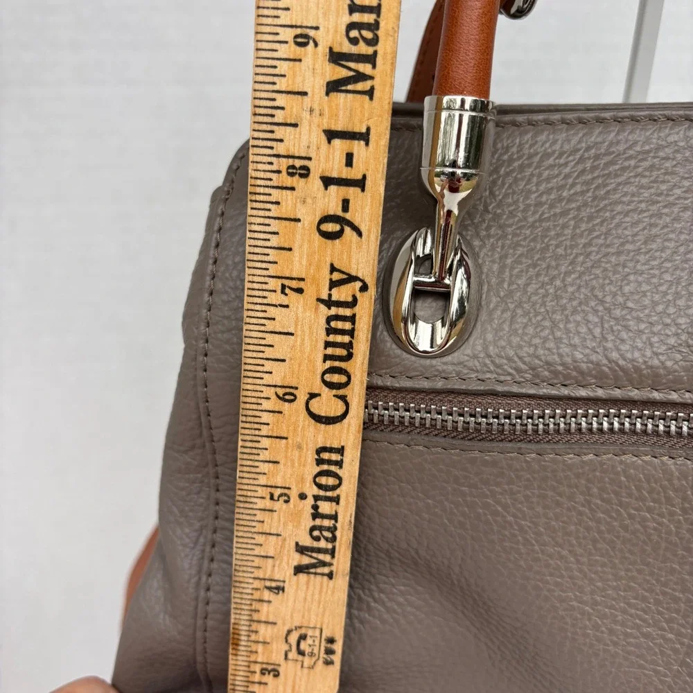 Valentina Italy Pebbled Leather Satchel Bag Taupe Cognac Brown sil Hardware NWOT